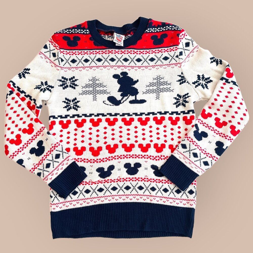 Junk Food Men’s Mickey Mouse Sweater - Medium - Unisex Ugly Christmas Holiday